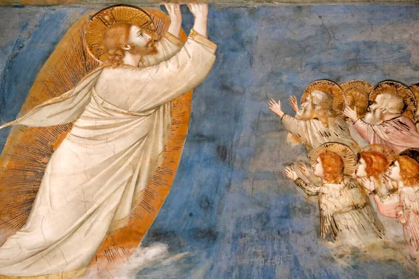 Часовня Скровеньи Фреска Джотто Век Вознесение Иисуса Небеса Падуя Италия — стоковое фото