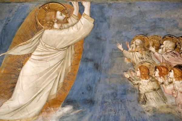 Scrovegni Şapeli. Giotto 'dan Fresco, 14. yüzyıl. İsa 'nın cennete yükselişi. Padua. İtalya. 