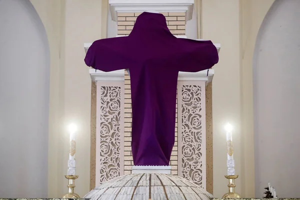 Gia Dinh Church Lenten Tradition Veiling Cross Passiontide Holy Thursday — стоковое фото