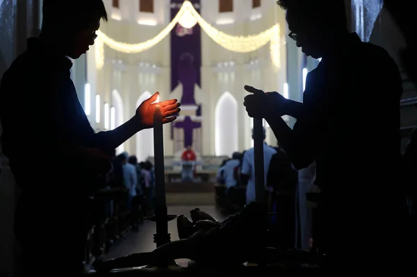 Igreja Gia Dinh Semana Santa Massa Católica Sexta Feira Cidade — Fotografia de Stock