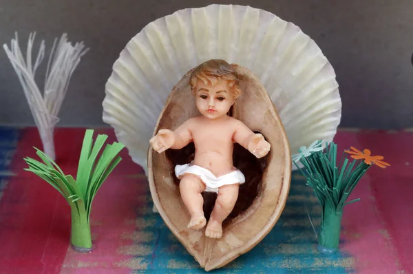 Vietnamese Christmas Crib Infant Jesus Made Children — Stok fotoğraf