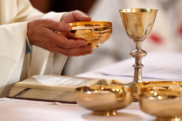 Roman Catholic Mass Eucharist Celebration Saint Nicolas Veroce Church France Stock Photo