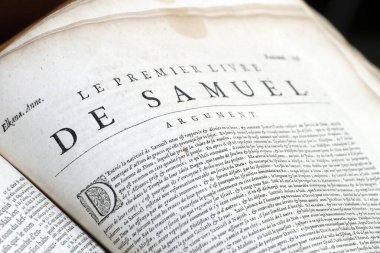 Eski Fransızca İncil, 1669. Eski Ahit. Tarihi bir kitap. Samuel..
