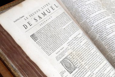 Eski Fransızca İncil, 1669. Eski Ahit. Tarihi bir kitap. Samuel..