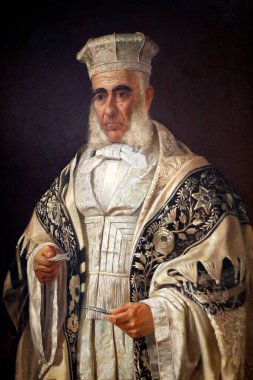 The Jewish Museum of Venice. The brit milah is a Jewish religious male circumcision ceremony performed by a mohel circumciser. painting.  Italy. 