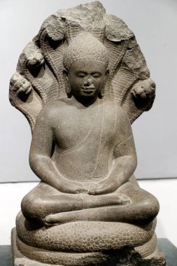 Vietnam Tarihi Müzesi. Buda 'nın Aydınlanması. Angkor Wat. 10. yüzyıl. Kum taşı. Ho Chi Minh Şehri. Vietnam. 