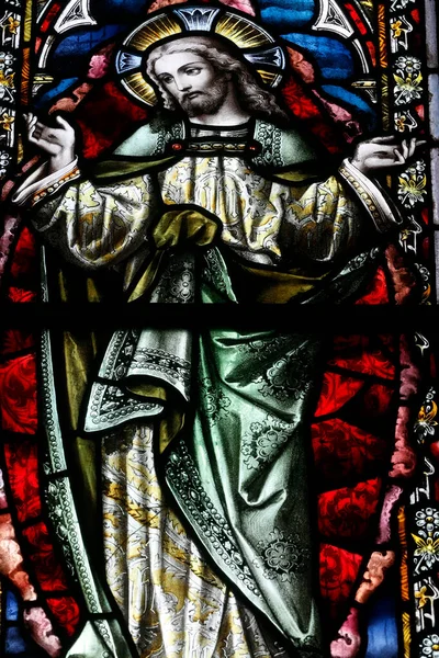 Protestant Church Stained Glass Window Jesus Chamonix France — Stockfoto