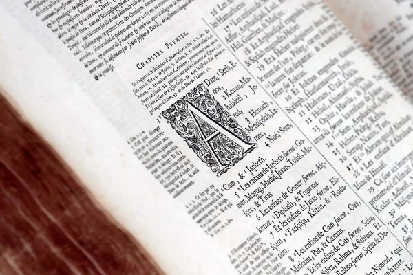 Eski Fransızca İncil, 1669. Eski Ahit. Tarihi bir kitap. Günlükler. 