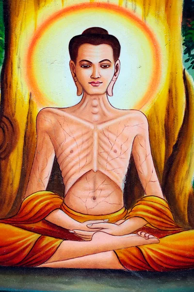 Pursuing Enlightenment Buddha First Practiced Severe Asceticism Recommending Non Ascetic — стоковое фото