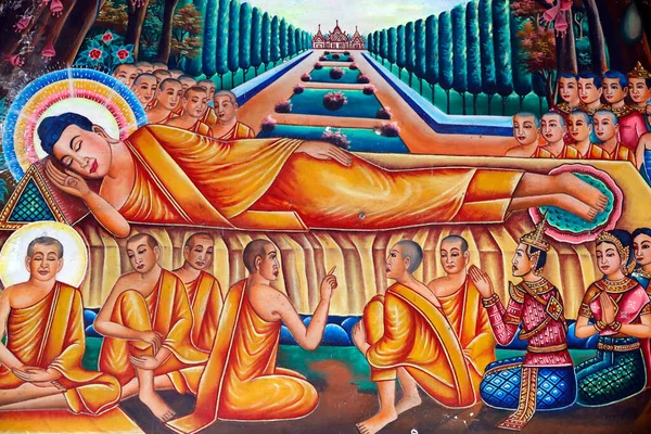 Painting Depicting Life Story Shakyamuni Buddha Death Buddha Mahaparinirvana Kep — Foto Stock