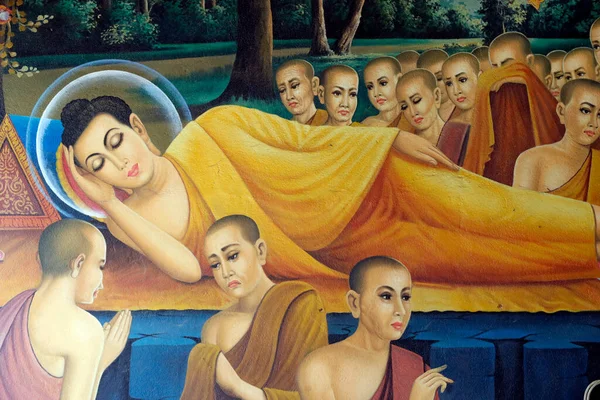 Srahchork Buddhista Kolostor Shakyamuni Buddha Élettörténetét Ábrázoló Festmény Buddha Halála — Stock Fotó