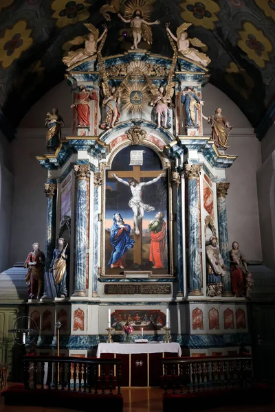 我们的贵妇教堂 Var Frue Church 巴洛克祭坛 被钉在十字架上绘画 特隆赫姆挪威 — 图库照片