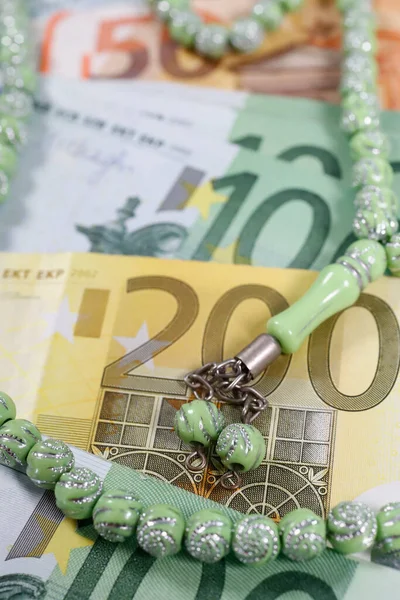 Banknotes Euro Currency Islamic Finance Economy Concept Muslim Rosary Misbaha Royalty Free Stock Images