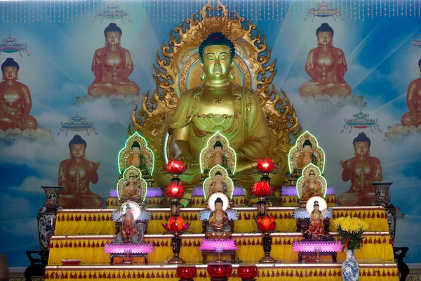 Huynh Dao Buddhist Pagoda Buddha Statues Main Altar Chau Doc — Photo