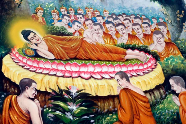 Reclining Buddha Painting Years Teaching Dharma Buddha Passed Parinirvana Life — Stockfoto
