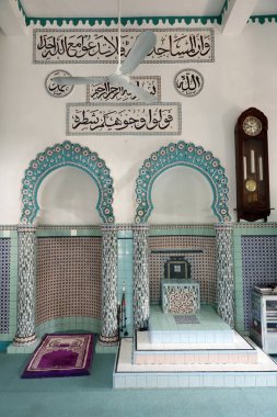 Mubarak mosque.  Prayer hall with minbar and mihrab.  Chau Doc. Vietnam. 