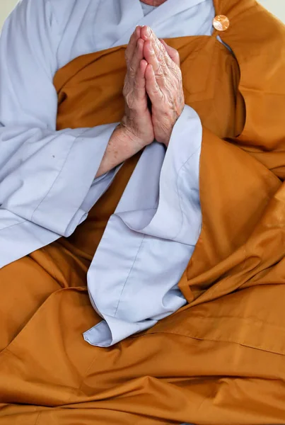 Monk Praying Buddhist Ceremony Pagoda Buddhist Monk Praying Temple Chi — Foto Stock