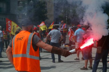 CGT Sendikası Demiryolu Sistemi Reformuna Karşı Bir Gösteri Düzenledi. Le Fayet. Fransa.