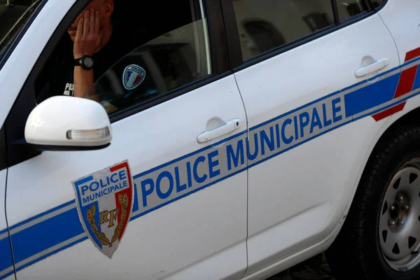 Policía Municipale Una Patrulla Megeve Francia —  Fotos de Stock