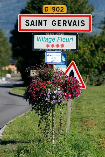 Village Sign Saint Gervais Les Bains French Alps Village Fleuri — Stock Photo, Image