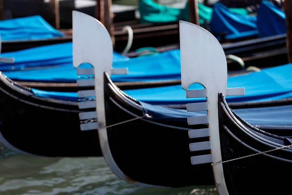 Docked Gondolas Grand Canal Close Detail Metal Prow Venice Italy — 스톡 사진