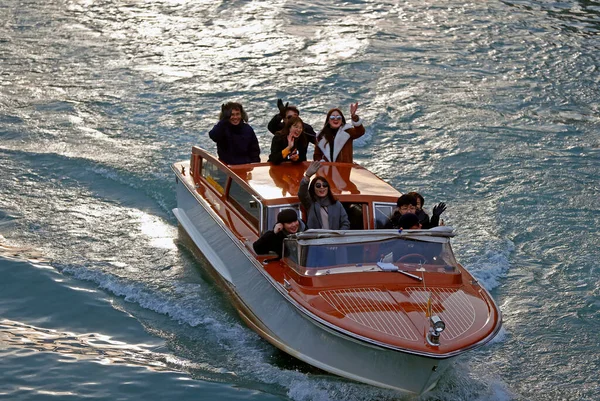Water Taxi Boat Grand Canal Chinese Tourists Venice Italy — Photo