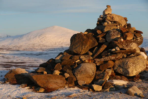 Dovrefjell Sunndalsfjella National Park Cairn Pile Stones Norway — Stockfoto