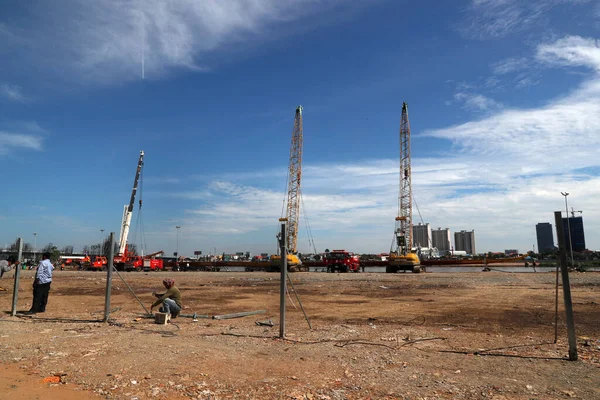 Construction Site Cranes Phnom Penh Cambodia — Stock fotografie