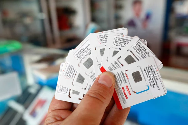 Prepaid Sim Cards Hand Kep Cambodia — Foto de Stock