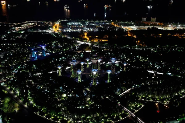 Jardín Junto Bahía Por Noche Singapur —  Fotos de Stock