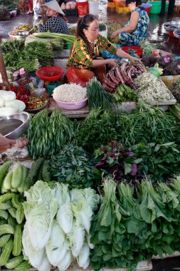 Geleneksel sebze dükkanı. Ha Tien. Vietnam. 