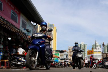  Cholon 'daki motosikletler, Çin mahallesi. Ho Chi Minh şehri. Vietnam. 