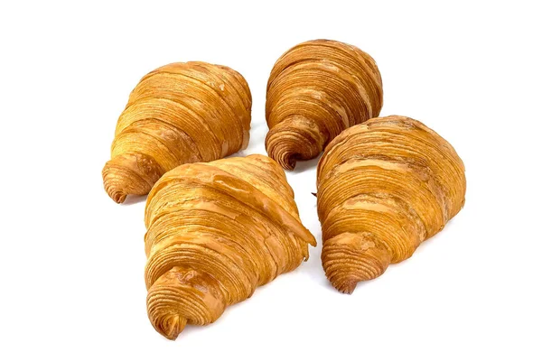 Croissants Simples Croissant Clássico Forma Crescente Isolado Sobre Fundo Branco — Fotografia de Stock