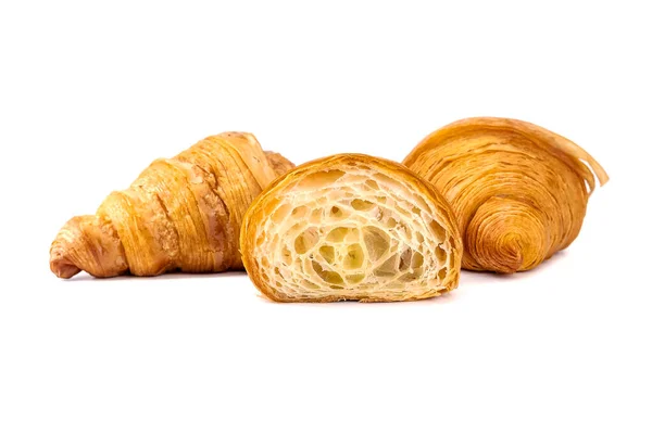 Plain Croissants Cut Half Showing Cross Section Classic Crescent Shaped — Stock fotografie