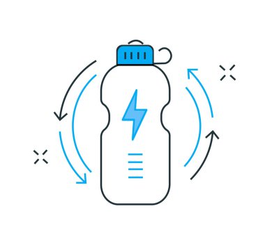 Sağlıklı yiyecekler, kilo verme diyeti, enerji içeceği, sağlık sporları, vitamin takviyeleri, illüstrasyon. Sağlıklı gıda, sağlık, diyet, fitness ilacı. Düz illüstrasyon ikonikleri bilgi grafikleri. İniş sayfası