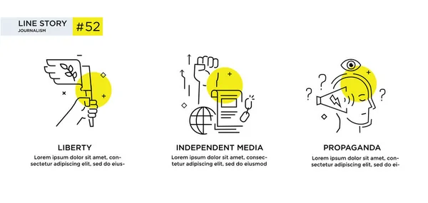 Set of illustrations icons propaganda, free media, protest, investigation Vecteurs De Stock Libres De Droits
