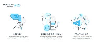 Set of illustrations icons propaganda, free media, protest, investigation