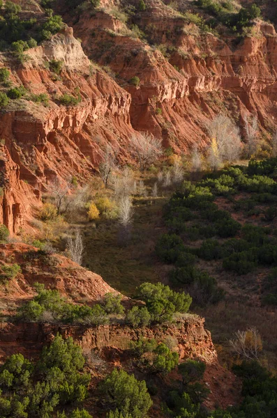 Güneş batarken Caprock Canyons Eyalet Parkı 'nda vadiye bakan bir manzara..