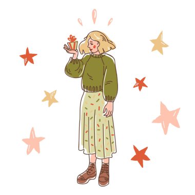 Hediye kutusu olan bir kız.