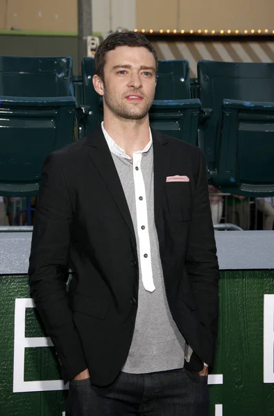 Zanger Justin Timberlake Los Angeles Première Van Trouble Curve Het — Stockfoto