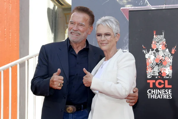 Jamie Lee Curtis Arnold Schwarzenegger Jamie Lee Curtis Mano Huella — Foto de Stock