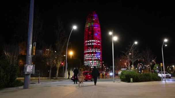 Barcelona Spain 2020 View Agbar Tower Llum 2022 Lighting Festival — стоковое видео