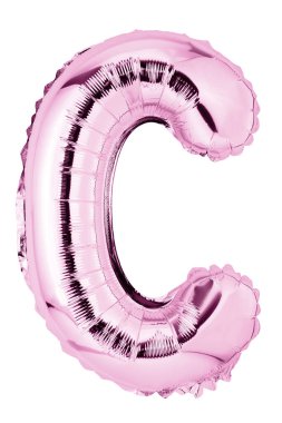 Letter C in pink mylar balloon isolated on white