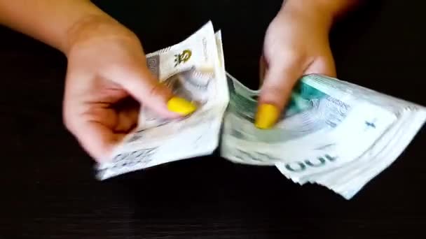 Woman Counts Money Close Female Hands Count Money Cash Money — Stock Video