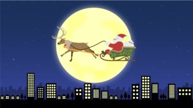 Noel Baba Dolunayla Uçan Noel Gecesi (4K Çözünürlük: Döngü Canlandırması)
