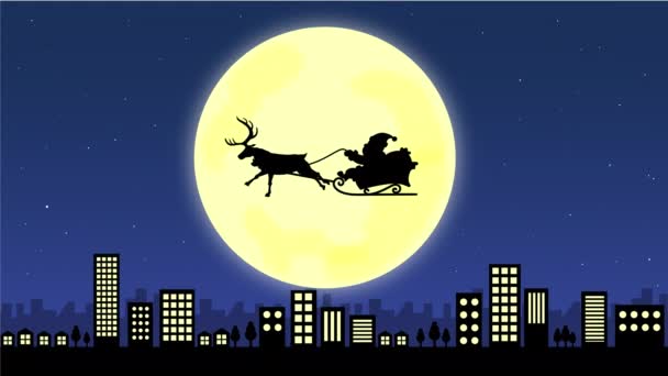 Kerstman Flying Santa Night Met Volle Maan Resolutie Loop Animatie — Stockvideo