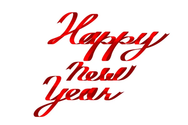 Textová Grafika Šťastný Nový Rok Nakreslená Červenou Stuhou — Stockový vektor