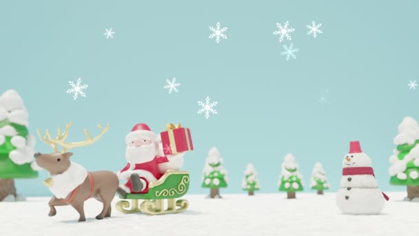 クリスマスの背景素材 サンタクロースと雪だるまと雪の結晶 3Dレンダリング — ストック動画