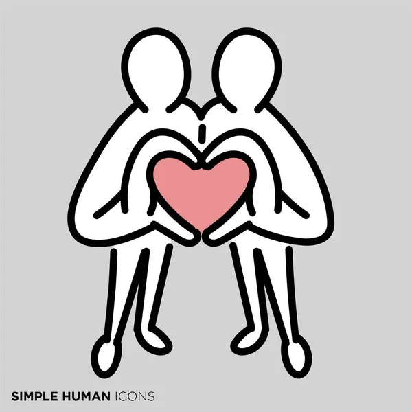 Uma Simples Série Ícones Humanos Duas Pessoas Disparando Coração — Vetor de Stock