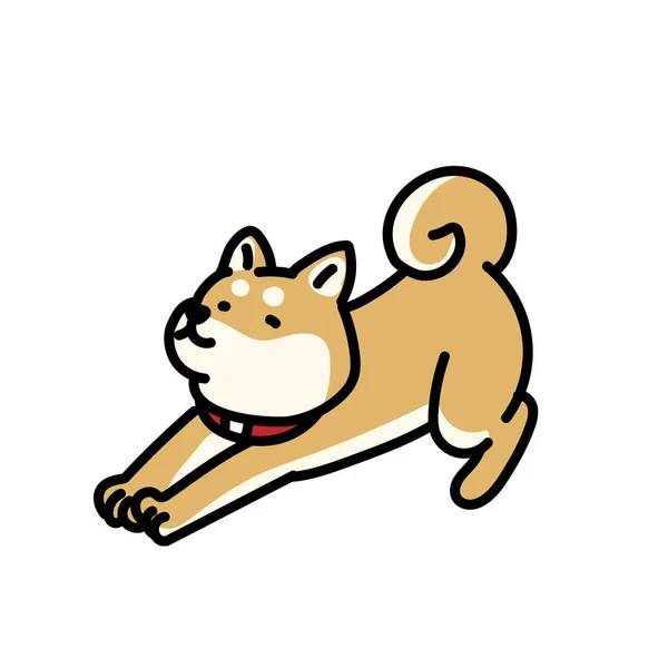 Illustration Simple Cute Shiba Inu Stretches Out — Stock Vector